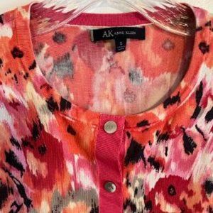 Anne Klein Multi Color Orange Gray Coral Cardigan with Silver Snaps, Size Small